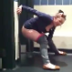 A drunk girl cannot make it to the toilet in time when she finds the bathroom stall door is locked, so she just pisses on the floor.
